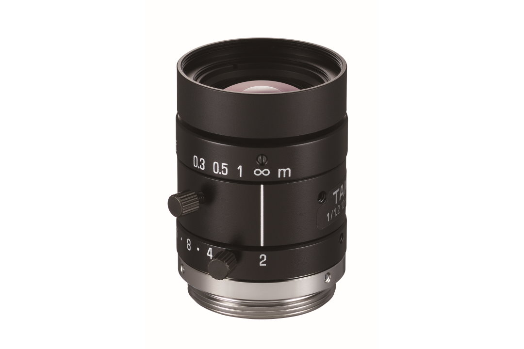 Machine Vision lens, focal length 12 mm, C-mount, 3,45 µm pixel pitch, 1/1.2" optical format, aperture range 2.0 to 16, iris type: manual w/lock