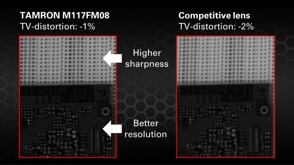 Comparison of TAMRON M117FM08 with competitive 8mm lens - ROI at the edge of the image 